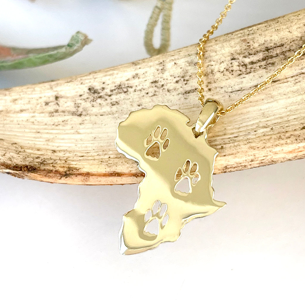 Petite Paw Print Yellow Gold Africa Map Pendant