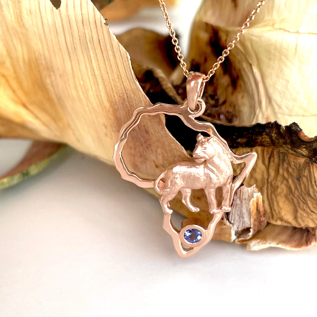 Powerful Lioness Africa Rose Gold Pendant