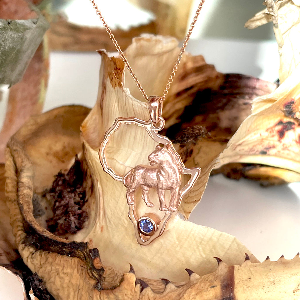 Powerful Lioness Africa Rose Gold Pendant