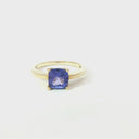 Elegant Solitaire Single Claw Cushion Cut Tanzanite Yellow Gold Ring