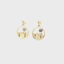 Gold Circular Table Mountain Earrings with Tanzanite Highlight in Yellow Gold
