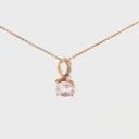 Half Bow Oval Cut Morganite and Diamond Rose Gold Pendant