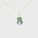 Double Oval Tsavorite and Tanzanite Pendant with Diamond Highlight in Yellow Gold