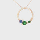 Stunning Multi Tanzanite and Tsavorite Gemstone Cluster Diamond Halo Rose Gold Pendant