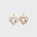 Rose Gold Filigree Heart Africa Earrings with Solitaire Black Diamond Detail