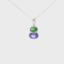 Double Oval Tsavorite and Tanzanite Pendant with Diamond Highlight in White Gold