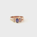Double Band Oval Tanzanite Ring with Elaborate Diamond Shoulders in Rose Gold