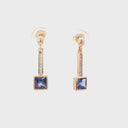 Art Deco Inspired Square Tanzanite and Diamond Rose Gold Drop Earrings