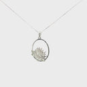 Oval Cut Out Protea Pendant with Diamonds in White Gold