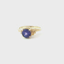 Chic Side Shoulder Rouched Tanzanite and Diamond Yellow Gold Ring