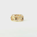 Elephant Chain Ring with Black Diamonds and Yellow Gold Borders