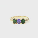 Diamond Shoulder Tsavorite and Tanzanite Yellow Gold Ring
