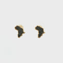 Yellow Gold Africa Map Earrings with Pavé Black Diamond Center