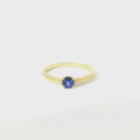Solitaire Four Claw Round Cut Tanzanite Yellow Gold band Ring