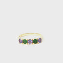 Elegantly Looped Gallery Tanzanite and Tsavorite Yellow Gold Ring