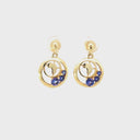Yellow Gold Circle and Half Moon Tanzanite Africa Map Earrings