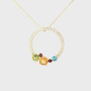 Stunning Multi Rainbow Gemstone Cluster Diamond Halo Yellow Gold Pendant
