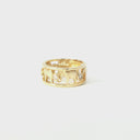Elephant Chain Ring with White Diamonds and Yellow Gold Borders