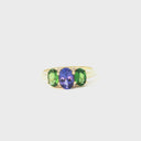 Elegant Trilogy Tanzanite and Tsavorite Diamond Ring Yellow Gold Ring