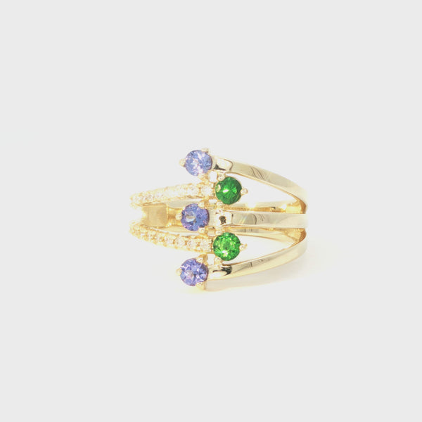 Multiband Tanzanite and Tsavorite Yellow Gold Ring
