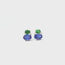 Double Oval Tsavorite and Tanzanite Earrings with Diamond Highlights