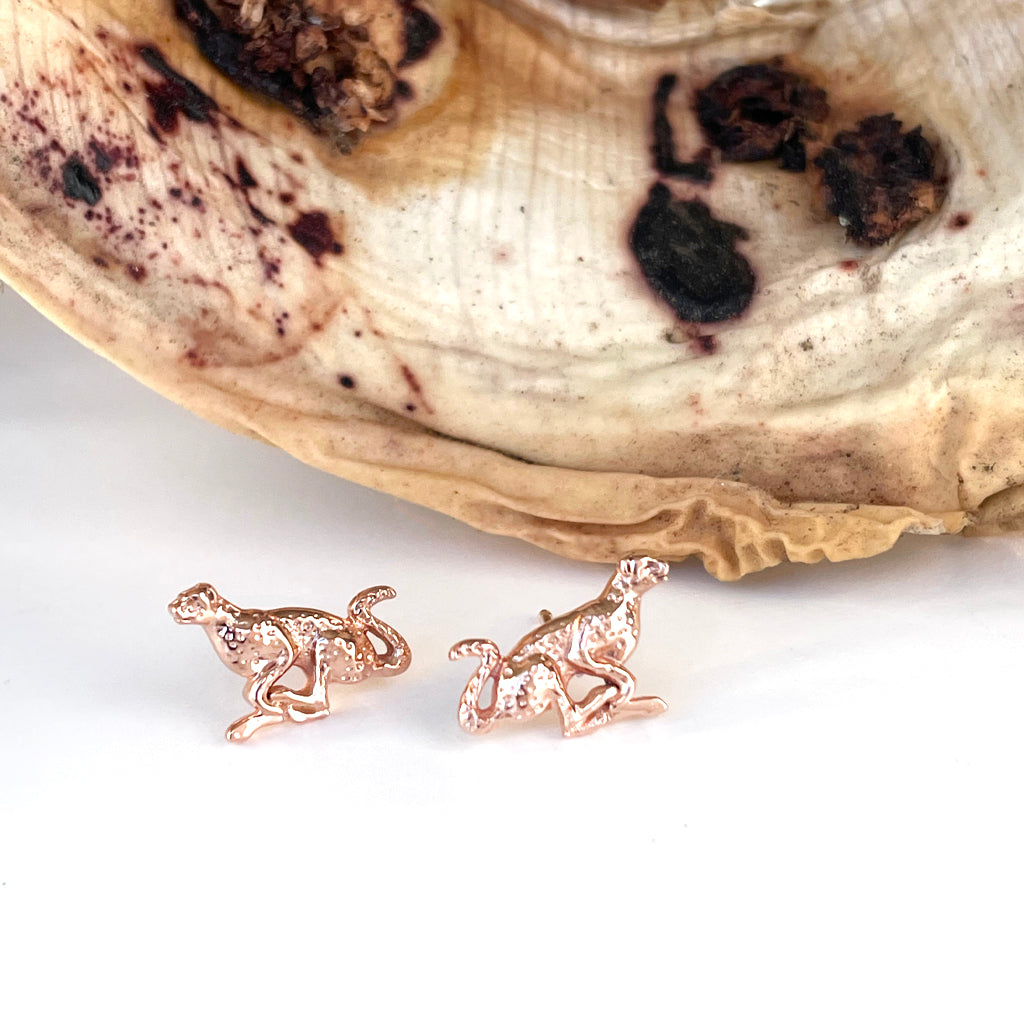 Racing Cheetah Rose Gold Studs