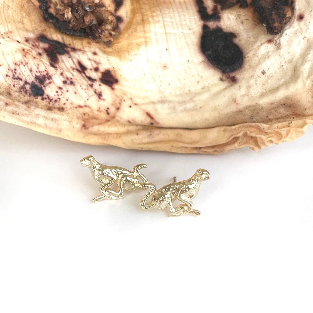 Racing Cheetah Yellow Gold Studs