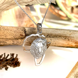 Regal Lion Head Africa Map White Gold Pendant