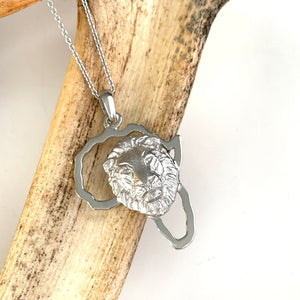 Regal Lion Head Africa Map White Gold Pendant