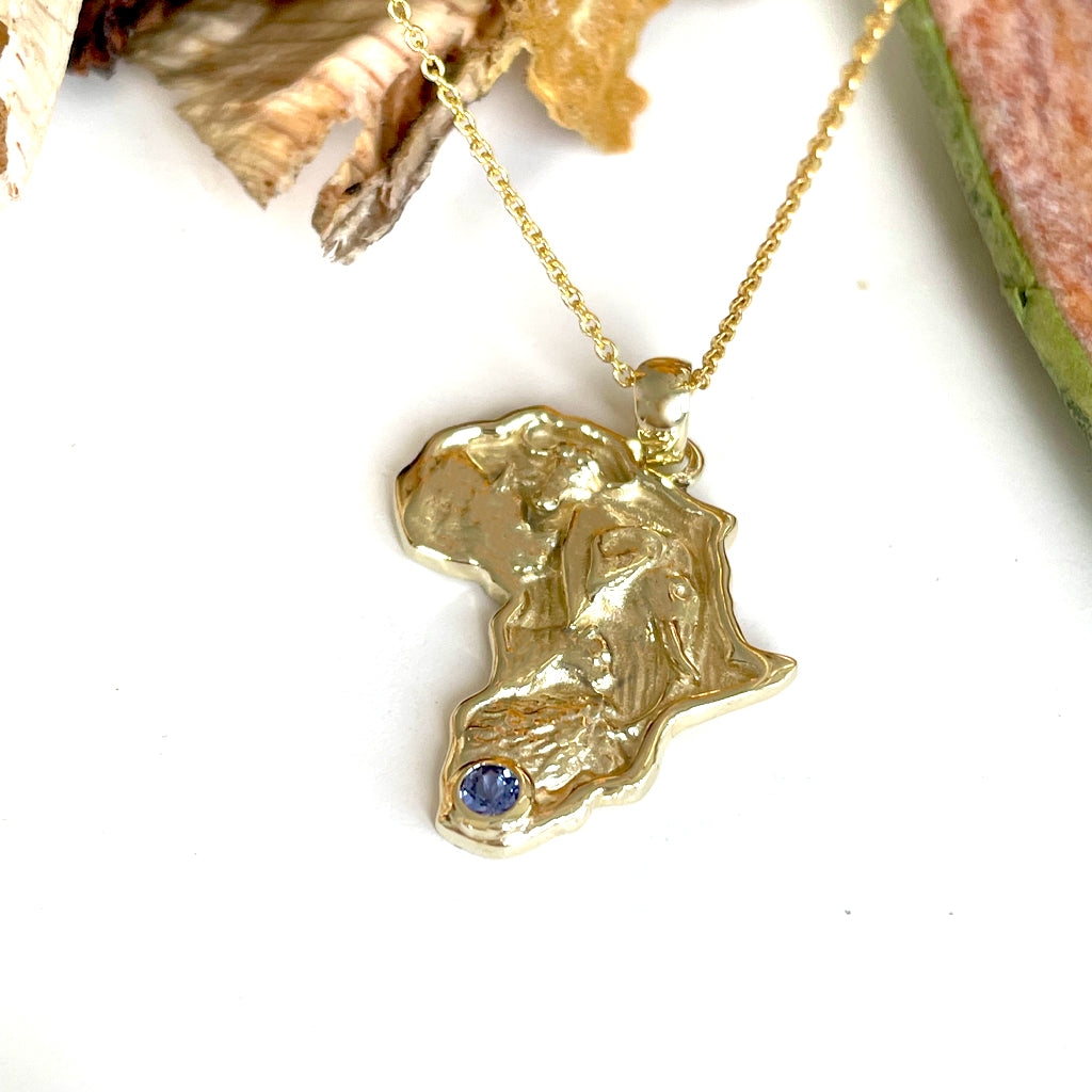 Solid Africa and Big 5 With Tanzanite Yellow Gold Pendant