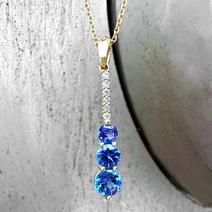 Tanzanite and Six Diamond Drop Yellow Gold Pendant