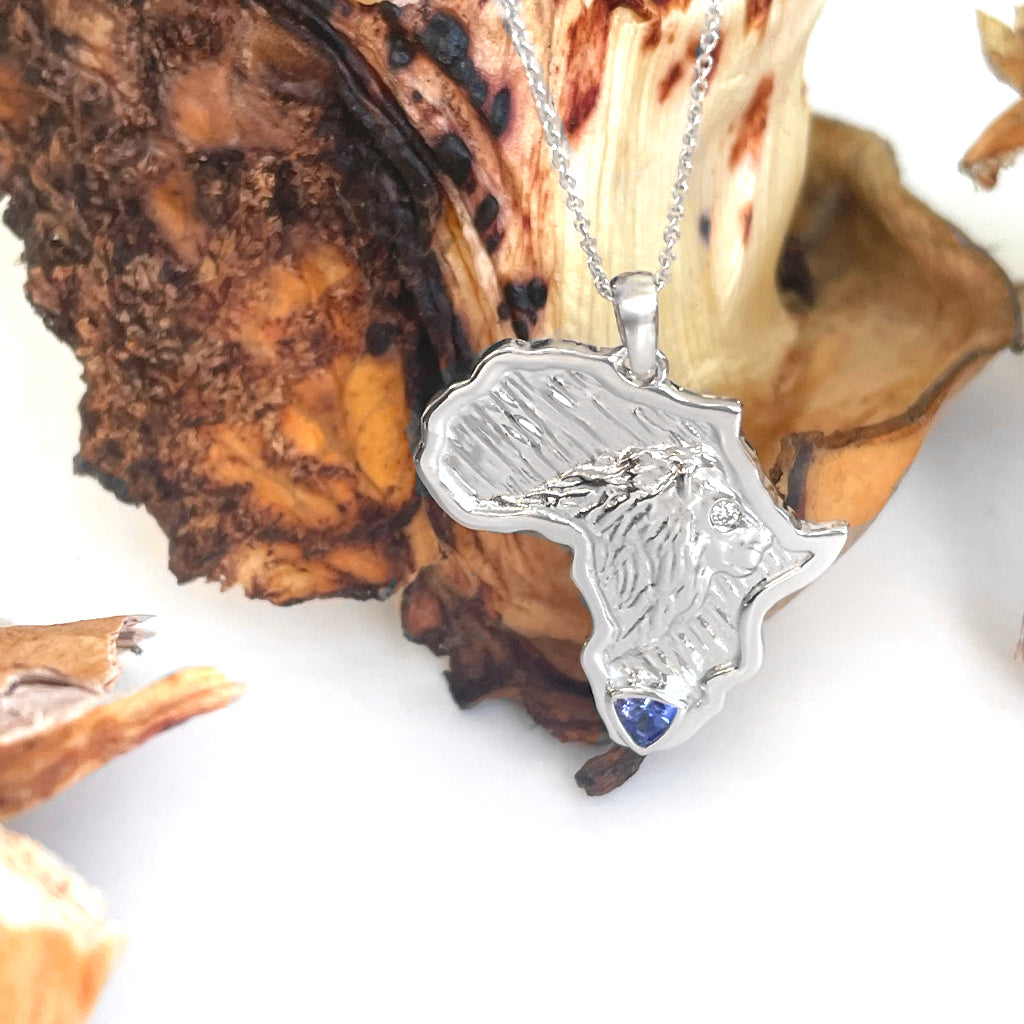 Africa Lion Tanzanite With Diamond Accent White Gold Pendant