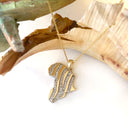 White Diamond Zebra Striped Africa Map Yellow Gold Pendant