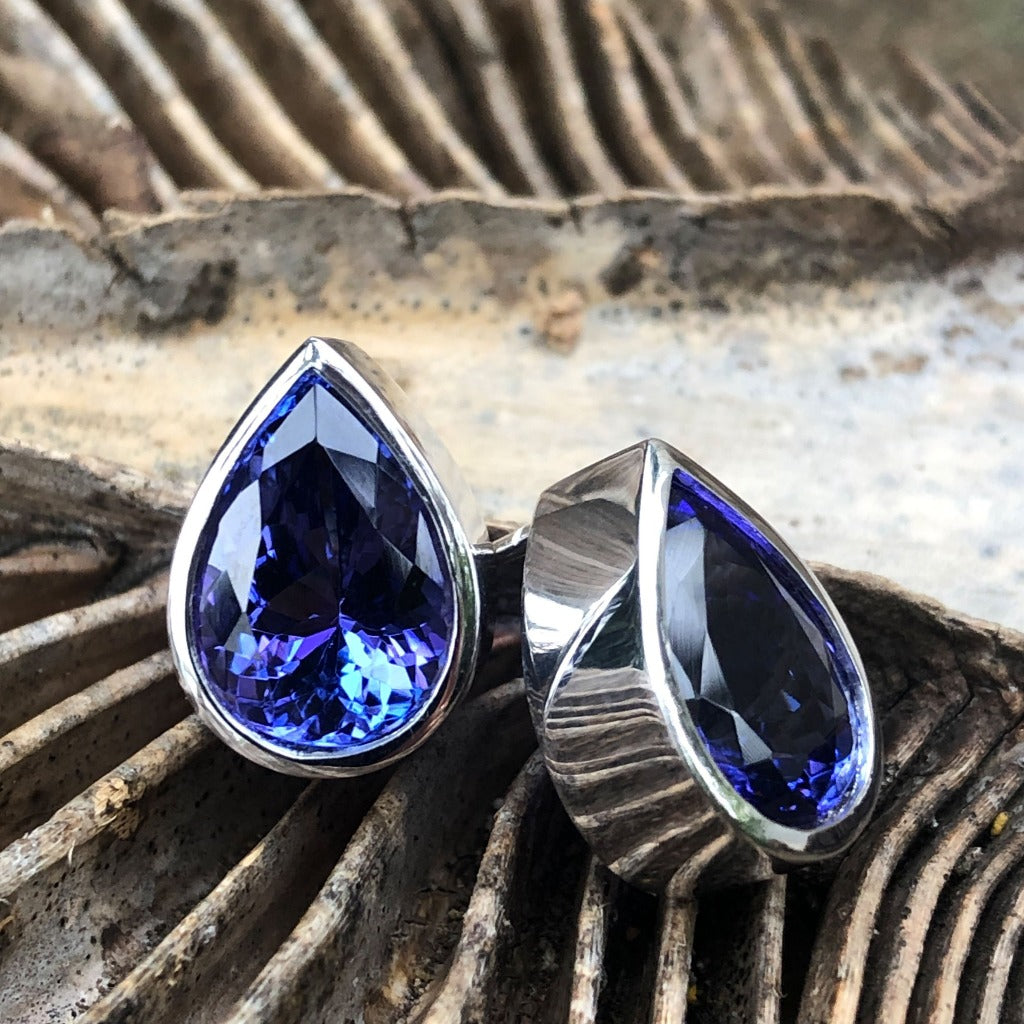 Handcrafted Pear Cut Tube Set Tanzanite Earrings