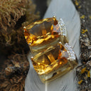 Cushion Cut Citrine and Diamond Earrings