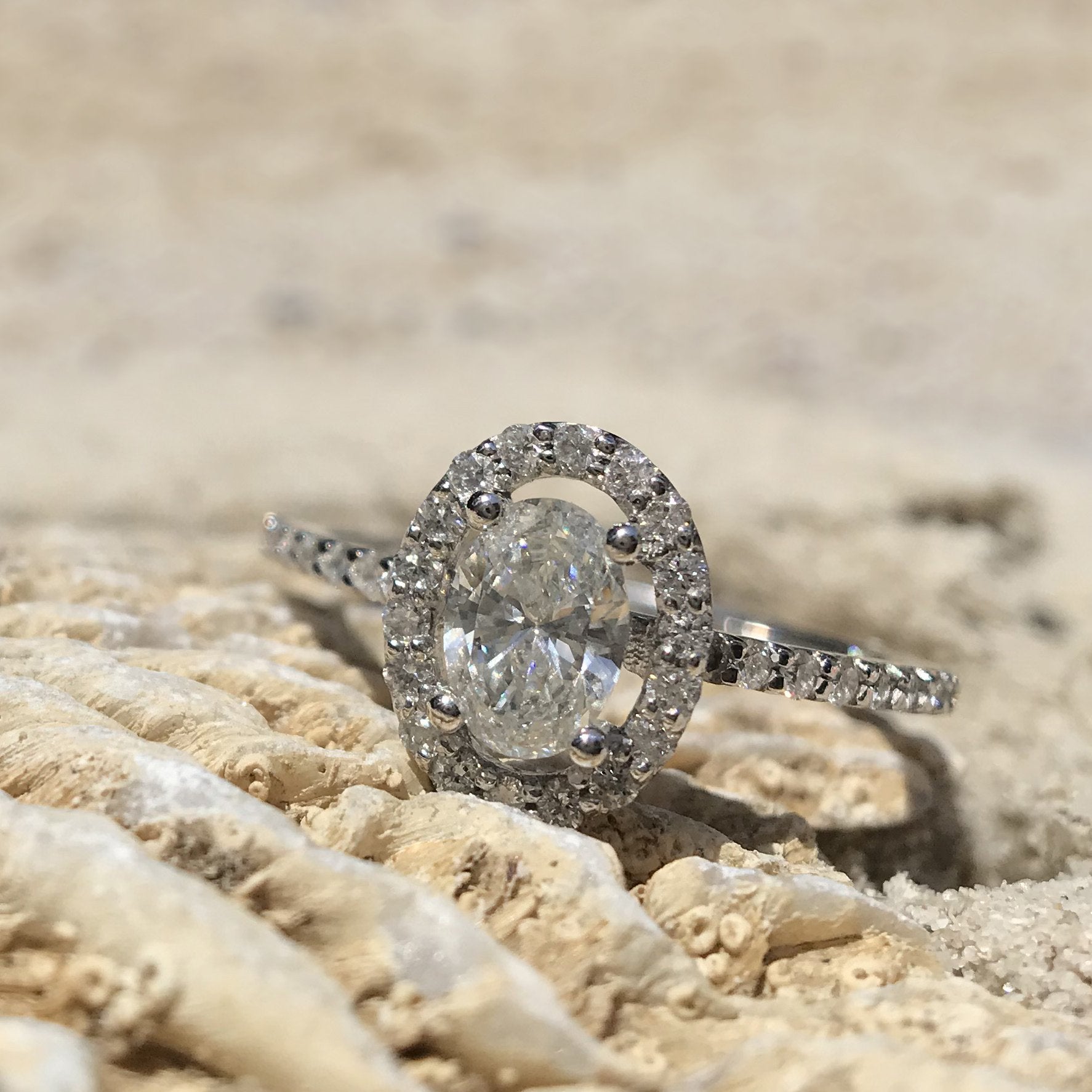 Oval Cut Diamond Ring with Diamond Halo