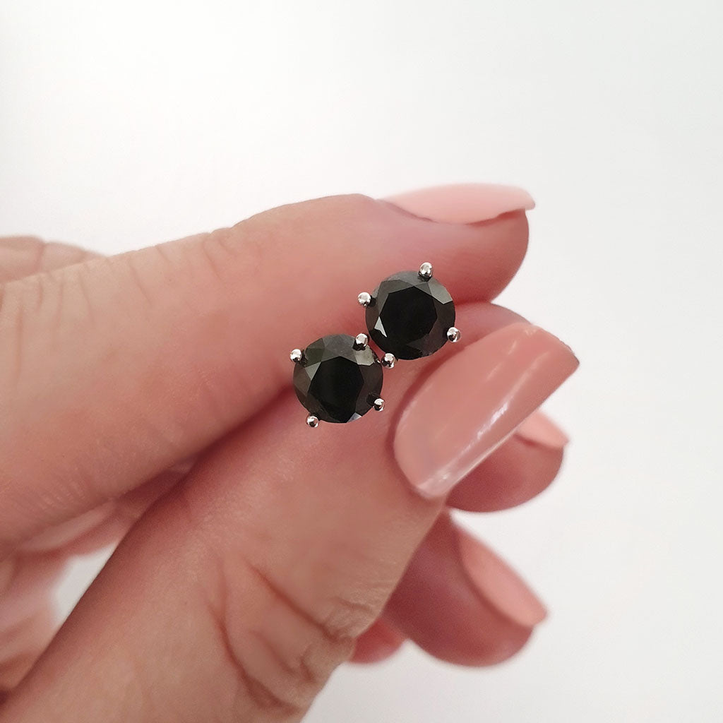 4 Claw Round Cut Black Diamond Studs