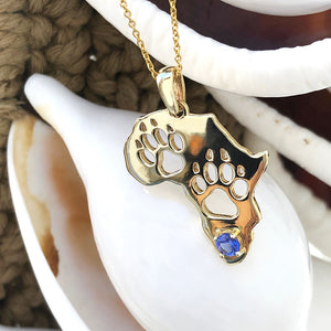 Africa Map Cut Out Paw Prints with Tanzanite