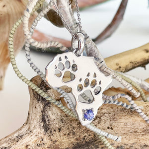 Africa Map Cut Out Paw Prints with Tanzanite in White Gold