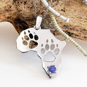 Africa Map Cut Out Paw Prints with Tanzanite in White Gold