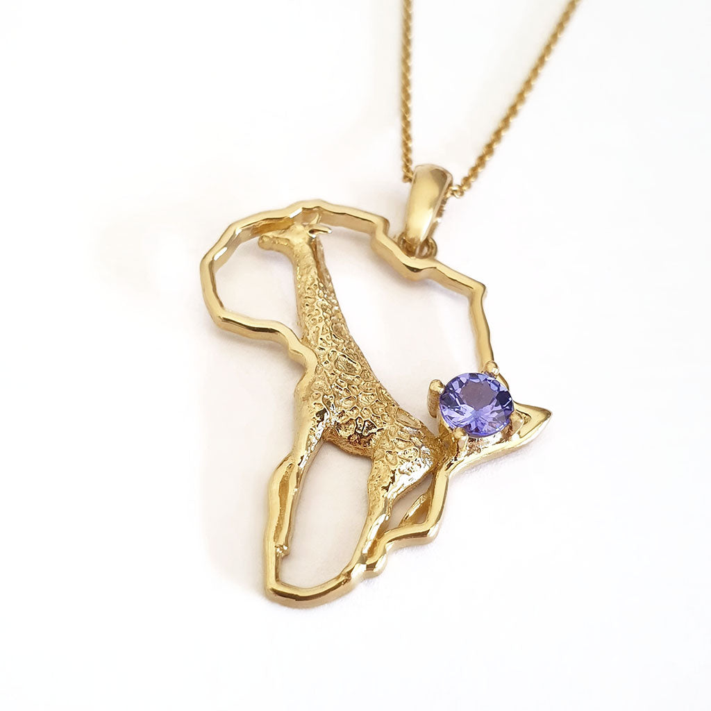 Africa Map Giraffe Pendant Set with Tanzanite