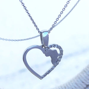 Africa Map Heart White Gold Pendant with Diamonds