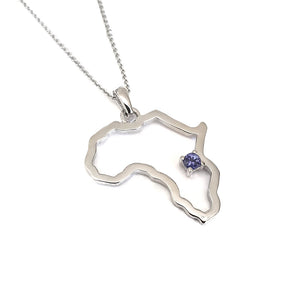 Africa Map Outline With Tanzanite Accent in White Gold
