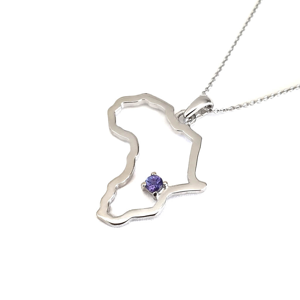 Africa Map Outline With Tanzanite Accent in White Gold