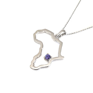 Africa Map Outline With Tanzanite Accent in White Gold