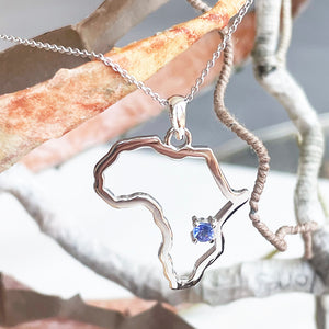 Africa Map Outline With Tanzanite Accent in White Gold