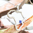 Africa Map Outline With Tanzanite Accent in White Gold