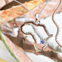 Africa Map Outline With Tanzanite Accent in White Gold