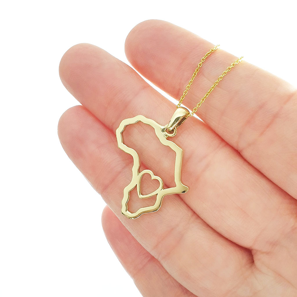 Africa Map Outline with Heart Detail Pendant