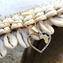 Africa Map Yellow Gold Heart Pendant with Diamonds
